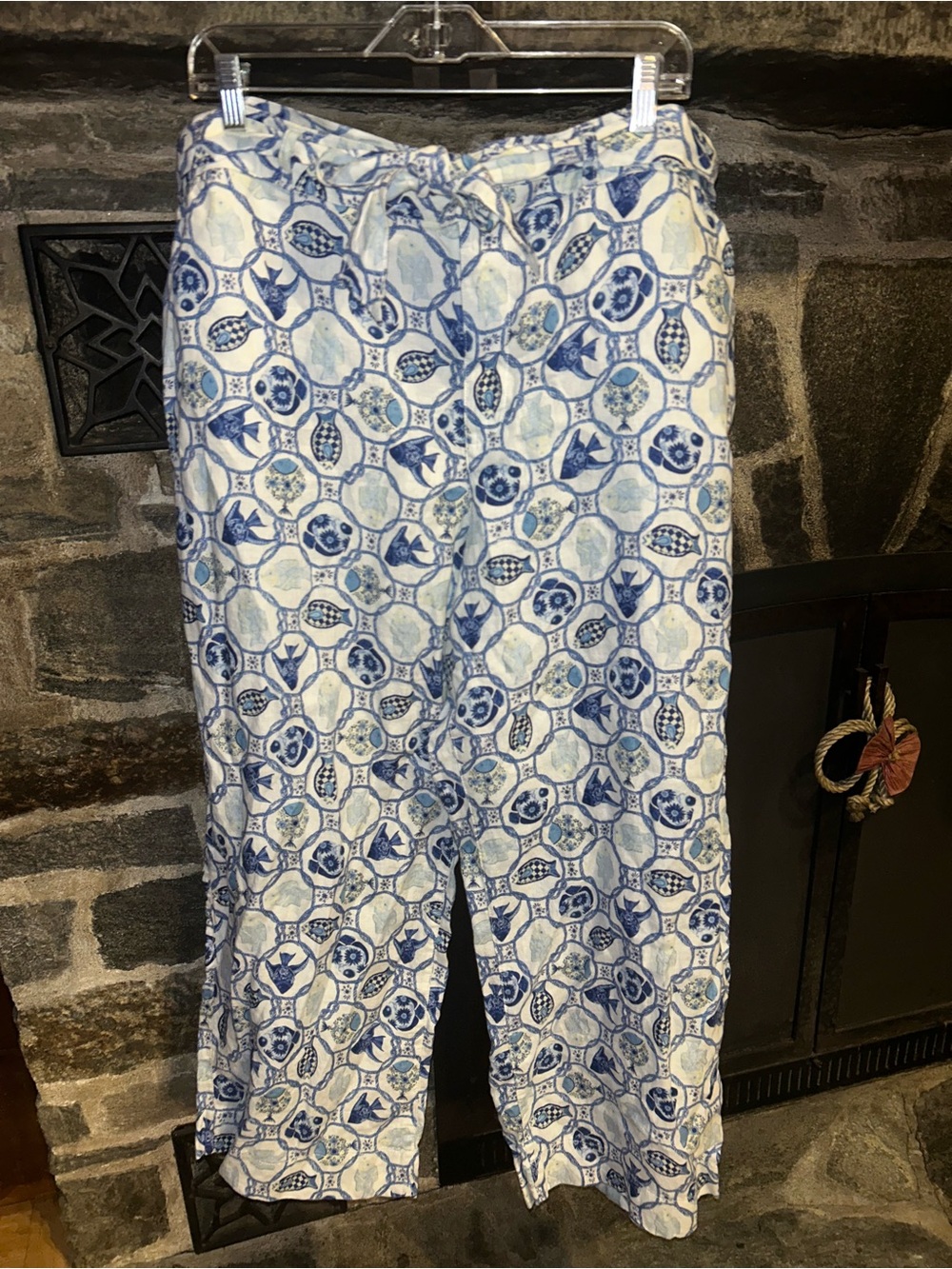 Marine and Floral Wide Leg Linen Pants
